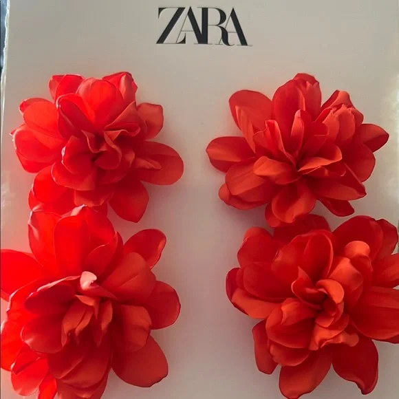 Zara Red Floral Earrings - Picture 1 of 4